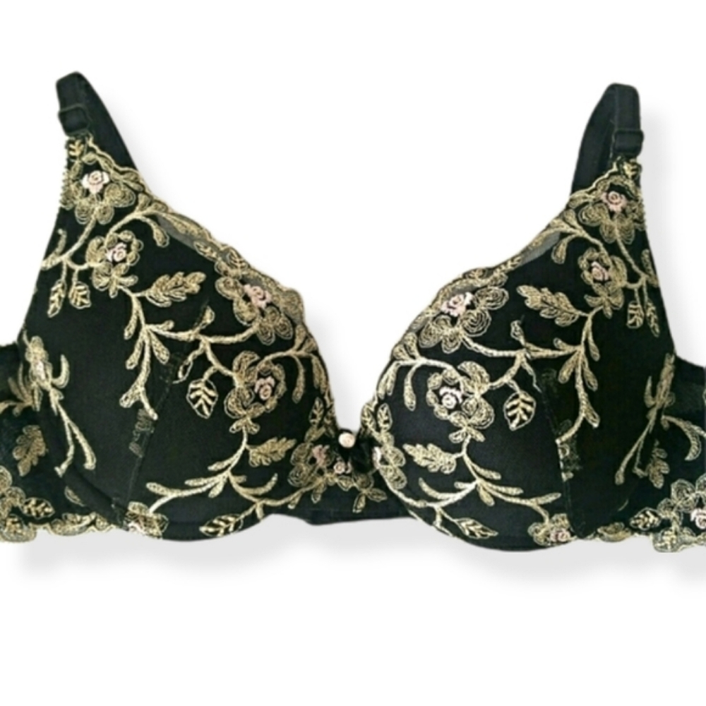 PIEGE Lingerie Black and Embroidered Overlay Push Up Bra